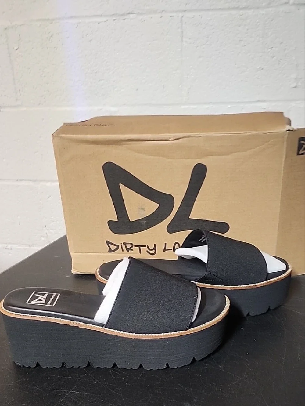 Dirty Laundry Black Platform Slide Sandals